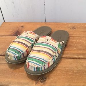 Striped Sanuk Mules Slip Ons